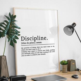 1幅可选边框白色励志帆布海报，诠释自律的现代墙面艺术，家居办公装饰，客厅、卧室、办公室、健身房及工作场所装饰画，防水油画，礼品墙画