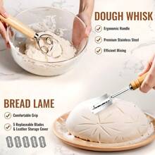3pcs Baking Set, Willow Bread Proofing Basket Set, Complete Yeast Bread Proofing Kit, Round Proofing Basket (With Cloth Cover), Danish Style Dough Whisk, Flour Sifter, Suitable For Homemade Baking And Fermentation - Multicolor - View 3