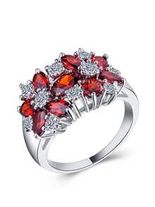 1 Stück eleganter Kubikzirkonia-Ring, Schmuck für Frauen zur Hochzeit, Verlobung und Partys, Valentinstags-Geschenk - Rot - Übersicht 9