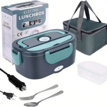 SOKANY Elektryczny podgrzewacz do żywności w pudełku na lunch, prezent świąteczny – Herrfilk, przenośny podgrzewacz do żywności do samochodu i domu – szczelny, podgrzewacz do żywności w kuchence mikrofalowej dla kierowców ciężarówek, z wyjmowanym pojemnikiem ze stali nierdzewnej, 1,5 l, 220 V/12 V