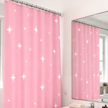 Cortina de ducha / Estampado de estrellas multicolor Fabricada en material PEVA, este diseño refrescante y encantador ofrece propiedades impermeables y resistentes a la humedad, ideal para zonas de ducha y para dividir espacios en el cuarto de baño. La combinación del material PEVA, el diseño estampado y las presillas para colgar crean un espacio de baño limpio y práctico. - Rosa - Ver 8
