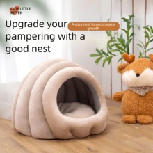 Cama cómoda para mascotas adecuada para gatos y perros pequeños - Semi-cerrada, casa de perro/gato acolchada y abrigada para el invierno - Neblina azul - Ver 4