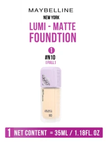 Maybelline LUMI-MATTE FOUNDATION #N10 IVORY WHITE 35ML/10ML, 54% Lighter Than Ordinary Foundations, Lightweight Long-Lasting Wear, Revolutionary 3D Film-Forming & Airy Mesh-Like Film (Waterproof + Pongproof), Neat-Mask. Skin Post-Removal + Covers Imperfections for Neutral Fair Skin, 3-Step Easy Application for All-Day Flawless Look, Ideal for Daily Makeup & Skin-Friendly Wear - 美寶蓮持妝輕透粉底液N10 - 查看 11