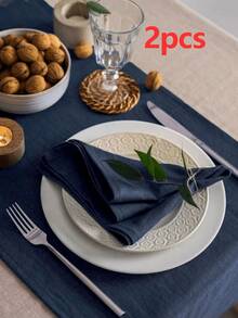 2/6/12pcs Modern Simple Navy Blue Soft Absorbent Dining Room Home Party Decorative Wrinkle Square Napkins, Suitable For Restaurants, Banquets, Holidays