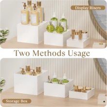 亚克力嵌套式自助餐台架 - 节省空间的可堆叠设计及中空底部结构 - 多层高度甜点架 - 多层展示架，适用于甜点桌、婚礼、零售等场合 - 白色 - 查看 5