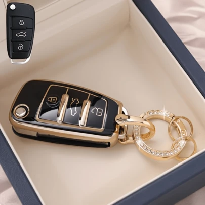 1pc Soft TPU Golden Edge Car Key Case For Audi A3 A4 A5 A6 A7 Q3 Q5 S6 B6 B7 B8 C6 8P 8V 8L TT RS Protection Car Accessories Exquisite High-End Keybag Suitable For Both Men And Women