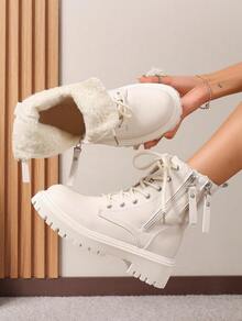 Winter Boots For Women Warm Waterproof Boots Non Slip Sole Everyday Wear - 米色 - 查看 2