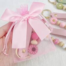 1pc Personalized Daisy Beaded Keychain | Customizable Birthday Flower Keychain | Faux Leather Keyring | Handmade Floral Bag Charm | Back To School Gift | Friendship Gift | Birthday/Mother's Day Gift, Suitable For Women, Graduation Season, Bridesmaid, Teacher's Day, Niche Elegant Accessory, Galentine's Day, Ramadan, Eid - Multicolor - View 3