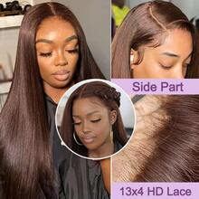 34英寸即戴即用免胶5*5蕾丝闭合假发，巧克力棕色；13X4蕾丝前直发假发，女士款，预先拔毛；4号彩色Remy免胶巴西高清透明蕾丝前假发；200%密度长款真人混纺蕾丝假发，深棕色 - S4 - 查看 6