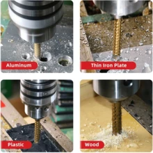 6件套钻头组，包括3种尺寸的阶梯钻头和3种尺寸的锯齿麻花钻头，适用于金属和木材钻孔