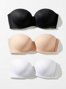 Strapless Bra With Reinforced Cups, Triple Closure, Smooth, Invisible, Seamless - Đen Trắng và Be - Xem 1