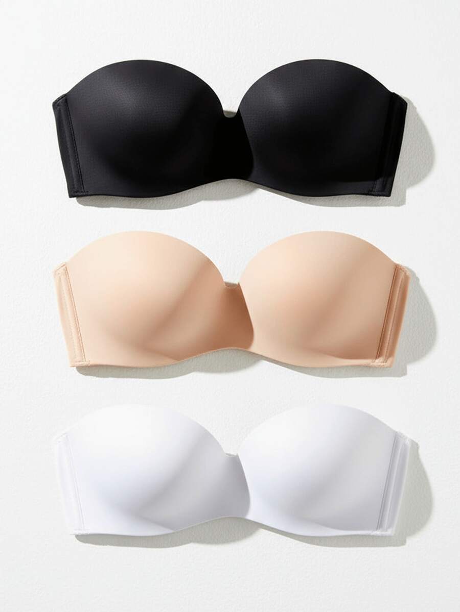 Strapless Bra With Reinforced Cups, Triple Closure, Smooth, Invisible, Seamless - Đen Trắng và Be - Xem 1