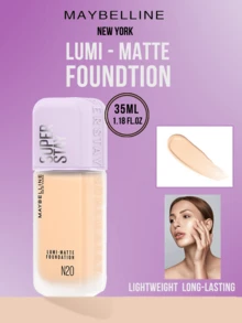 Maybelline LUMI-MATTE 粉底液 #N20 自然米色 35ml/10ml，比普通粉底液轻盈 54%，轻盈持久配方，革命性的 3D 成膜技术打造轻盈网状妆效（防水防汗），呈现自然无面具感的珠光透明光泽和蓝调光彩，卸妆后滋养肌肤，有效遮盖瑕疵，适合中性至白皙肤色，轻松三步打造全天候无瑕妆容，日常妆容的理想之选，亲肤配方。 - 美寶蓮持妝輕透粉底液N20 - 查看 2