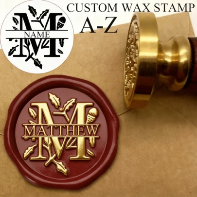 1 PC Custom Wax Stamp Personalized Your Name With The Your Own Initial As Background Wax Sealing Stamp With Wooden Handle-3cm