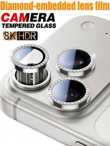 3pcs Silver Rhinestone Metal Camera Lens Protector Film, Suitable For IPhone 17 Pro Max/17 Pro, Easy To Apply, Scratch-Resistant, Full Coverage, Compatible With Protective Case, Suitable For Birthday/Easter/Thanksgiving/Family/Friends/Unisex, No Bubbles, Scratch-Resistant, High Hardness - Diamond Silver - View 12