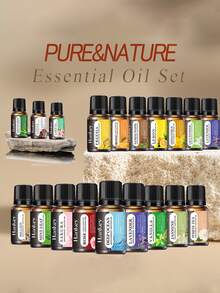 1瓶10毫升水溶性香薰精油补充装，包含薰衣草、百合、香草、玫瑰等10余种香型，有助于放松睡眠、清新空气，适用于加湿器，情人节、婚礼用品。