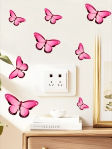 8 件套夜光蓝色蝴蝶装饰贴纸适用于卧室和客厅房间装饰家居装饰墙贴墙面装饰个性化贴纸