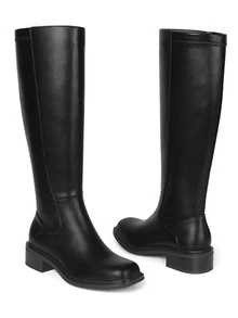 Pasuot Black Knee High Boots For Women - Low Heel Square Toe Fall Tall Boots With Side Zipper - màu đen - Xem 5