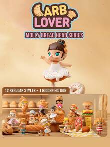 Pop Mart Molly“碳水化合物爱好者”面包头系列盲盒，12款常规版+1款隐藏版，可爱面包主题人偶（牛角包/汉堡/甜甜圈），精致烘焙造型，7-11厘米收藏尺寸，适合摆放在桌面、书架、动漫房装饰，Pop Mart收藏家/Molly粉丝必备，可爱风格，生日/情人节礼物佳选，收藏爱好者必入。 - 彩色 - 查看 5
