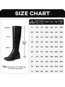 Pasuot Black Knee High Boots For Women - Low Heel Square Toe Fall Tall Boots With Side Zipper - màu đen - Xem 8