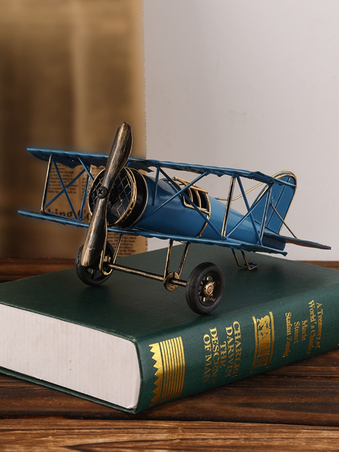 1 Piece, Vintage Biplane Model, Metal Aeroplane Bookshelf Ornament, Nostalgic-Style Desktop Display, Unique Gift For Aviation Enthusiasts. - Multicolor - View 1