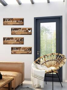 四件套木制乡村艺术家居墙饰，幸福家庭祝福语墙饰，客厅卧室农舍壁画，主题节日派对乔迁新居装饰礼品 - 彩色 - 查看 7