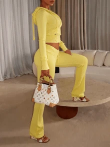 Women's Tracksuit Set 2 Piece Slim Fit Fleece Lined Jogger Sweat Outfits Warm Winter Casual Hoodie Jacket Sweatsuit And Sweatpants Set - 黃色 - 查看 10