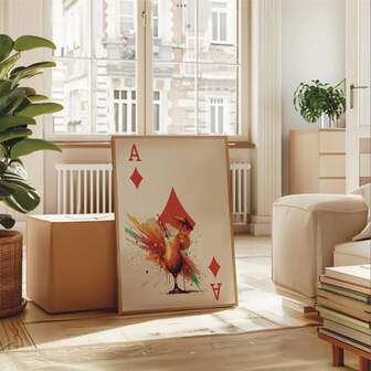 一套 1 张复古 A 牌鸡尾酒艺术画 - 复古酒吧墙面装饰海报，经典俱乐部美学印刷品，适用于家庭酒吧、吧台车、男士专属空间，无框