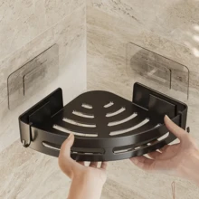 3PCS Strong Adhesive No Drill Shower Shelf Storage Upgraded Waterproof Bathroom Organizer Shampoo & Towel Holder Wall Mount - 黑色 - 查看 7