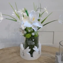 DIY Ton-Gussform Kranz Kaninchen Kerzenhalter, Cut Out Kaninchen Gips Kerzenlampe Heim Dekoration, Oster Feiertag Dekoration Silikon Form - Weiss - Übersicht 5