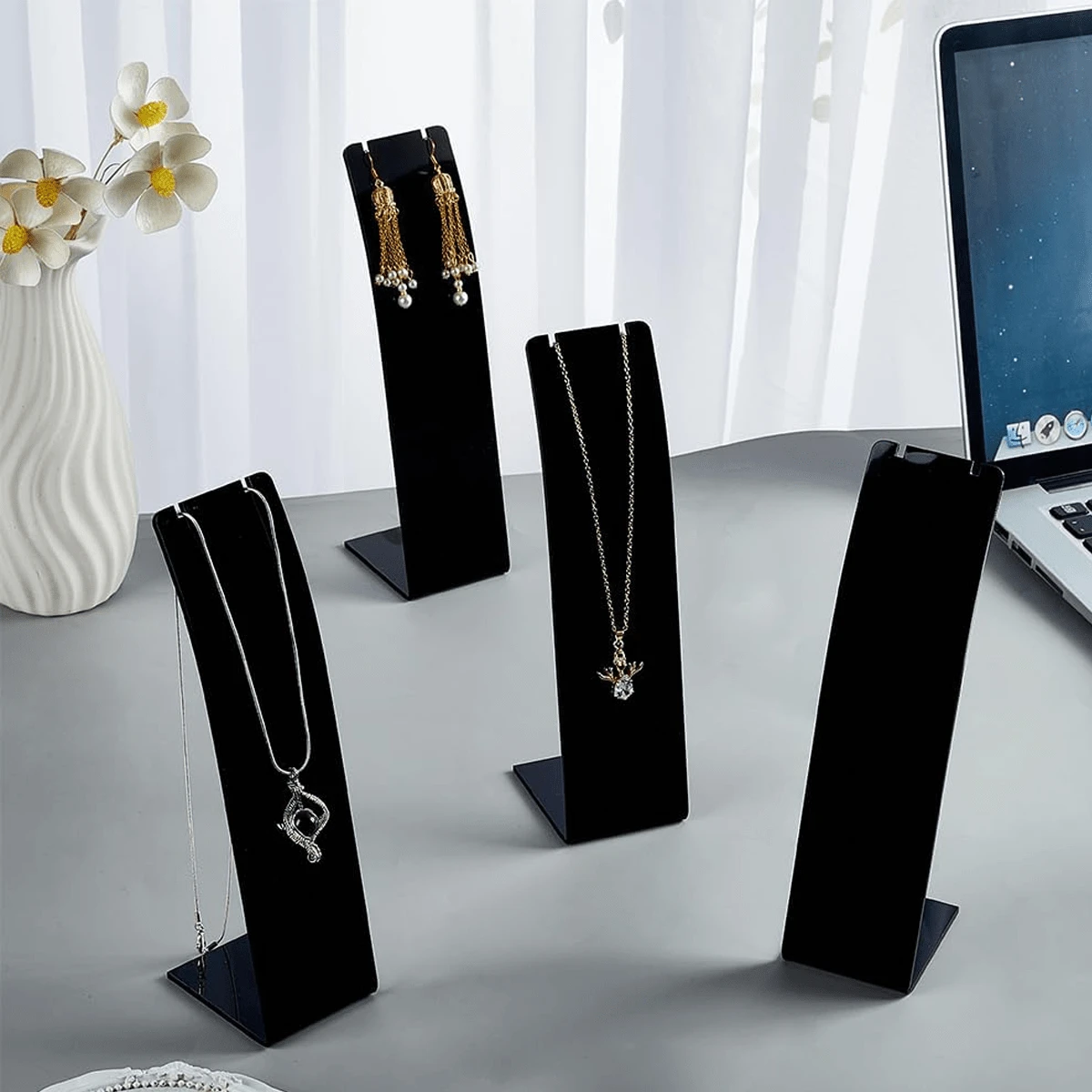 2 piezas Soporte de exhibición de collar de acrílico negro/transparente, soporte minimalista de estilo Ins para joyería, accesorio para transmisión en vivo para tienda de joyería, exhibidor de collares y aretes, almacenamiento y exhibición de joyería de doble uso - Multicolor - Ver 1