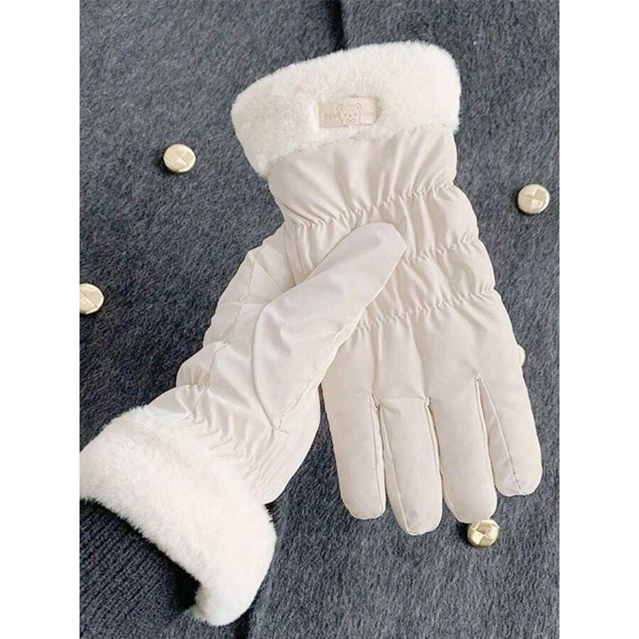 1pc Cute Touchscreen Gloves Women, Suitable Cycling, Winter Riding, And Skiing - trắng - Xem 1