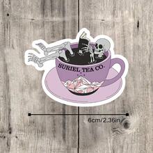 Suriel Tea Co. Skull Tea Cup Illustration Sticker - Waterproof Vinyl Sticker For Water Bottles, Laptops, Cars, Windows - Matte Durable Self-Adhesive, Multi-Purpose Design - Multicolor - View 3