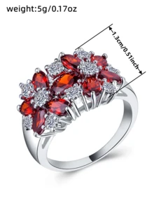 1 Stück eleganter Kubikzirkonia-Ring, Schmuck für Frauen zur Hochzeit, Verlobung und Partys, Valentinstags-Geschenk - Rot - Übersicht 5