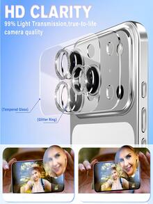 1片9H钢化玻璃相机镜头保护膜，高清相机屏幕保护膜（银色），适用于 17 Pro Max/17 Pro/16/15，可搭配保护壳使用，适合生日/复活节/感恩节/家庭/朋友聚会等场合，男女通用，无气泡，防刮花，高硬度 - 銀色閃粉一體鏡頭 - 查看 6