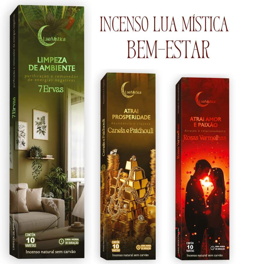 Incenso Lua Bem-Estar Caixa Com 10 Varetas - Atrai Prosperidade - Visão 1
