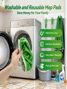 6 Pcs Reusable Mop Replacement Pads - Highly Absorbent, Easy To Clean Wet & Dry Floors, Washable Durable Replacement Mop Cloths, Dust Mop Heads, Soft Mop Pad Refill - Essential Cleaning Tool - 6 màu xanh lá cây - Xem 4