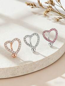 3pcs Women's Sexy Fashion Rhinestone Heart Shaped Navel Rings, Suitable For Beach, Party, Wedding, Holiday Themed Outfits And Personal Style Occasions