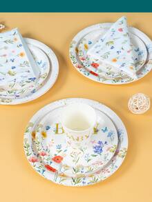 25 Stücke Blumen Schmetterling Einweg-Geschirr Set - beinhaltet Teller, Servietten und Becher, geeignet für 25 Gäste, Einweg-Pappteller Party Zubehör für Geburtstag, Hochzeit, Party, Familien-Picknick