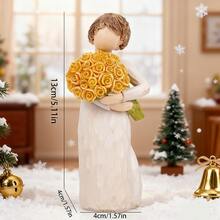 Christmas Figurine With Yellow Rose Bouquet - Festive Decorative Statue, Handcrafted Resin Ornament For Holiday Ambiance,Christmas Decoration Room Decoration Christmas - 黃色 - 查看 9