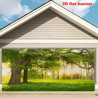 2D Flat BannerGiant Tree Banner Garage Door Decor - Outdoor Wall Art With Bonus Hanging Rope Accessories, Polyester, No Power Needed