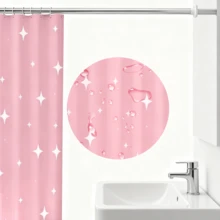 Cortina de ducha / Estampado de estrellas multicolor Fabricada en material PEVA, este diseño refrescante y encantador ofrece propiedades impermeables y resistentes a la humedad, ideal para zonas de ducha y para dividir espacios en el cuarto de baño. La combinación del material PEVA, el diseño estampado y las presillas para colgar crean un espacio de baño limpio y práctico. - Rosa - Ver 9