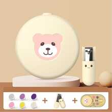 1pc Electric Nail Polisher For Baby With Nail Cutter 6 Polishing Head Without Battery Bear Pattern Button