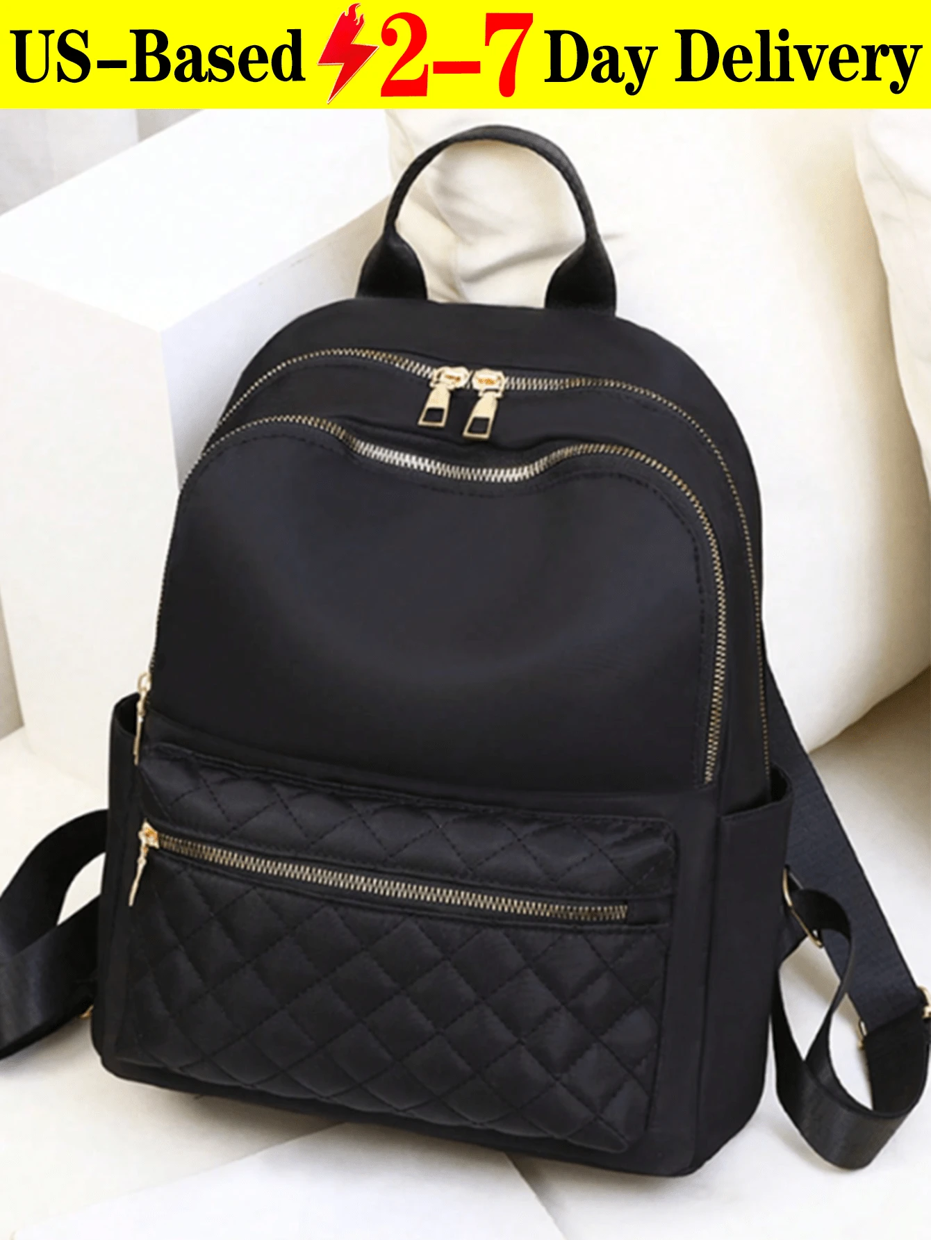 [US-Based Shipping]Women's Travel Laptop Backpack, Casual Large-Capacity Backpack, Stylish And Simple Student Laptop Bag, Lightweight Business Backpack, Oxford Cloth Travel Backpack, Nylon Diamond Stitching Design Schoolbag, Suitable For Travel, Hiking, Commuting To Work, Going To School, Tutoring. - Nhiều màu - Xem 1