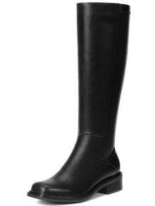 Pasuot Black Knee High Boots For Women - Low Heel Square Toe Fall Tall Boots With Side Zipper - màu đen - Xem 6