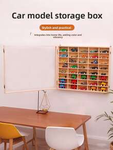 1pc 1/64 Scale Matchbox Car Display Case, Can Hold 40 Toy Cars, Dust-Proof, Wooden Matchbox Toy Car Display Box, Suitable For Nursery, Bedroom, Playroom - Multicolor - View 9