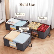 3pcs Foldable Clothes Storage Bags With Reinforced Handles And Transparent Windows - Sturdy Fabric Wardrobe Organizers, Multi-Compartment Underbed Storage Containers For Clothes, Bedding, Seasonal Decor, Under Bed Storage - Multicolor - View 2