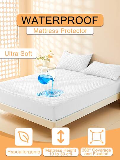 1pc 3-Layer Quilted Thick Mattress Cover, 100% Waterproof Mattress Protector, Soft And Breathable Fitted Sheet For Single Or Double Bed (No Pillowcase)