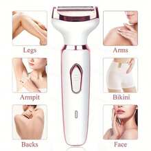 Máy cạo râu điện 4 trong 1 sạc được dành cho nữ, máy tỉa lông mặt cầm tay với 4 đầu, thích hợp để tẩy lông mặt, mũi, chân, nách, vùng bikini và toàn thân. - trắng - Xem 4