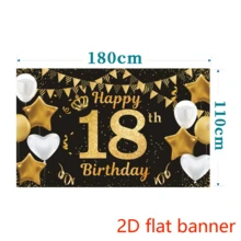 2D Flat Banner1pc, Happy Birthday Background Banner, Birthday Party Decoration, Black And Golden Poster Photo Booth Background Banner For Men And Women 18th Birthday Party Supplies - 1 Item - View 4